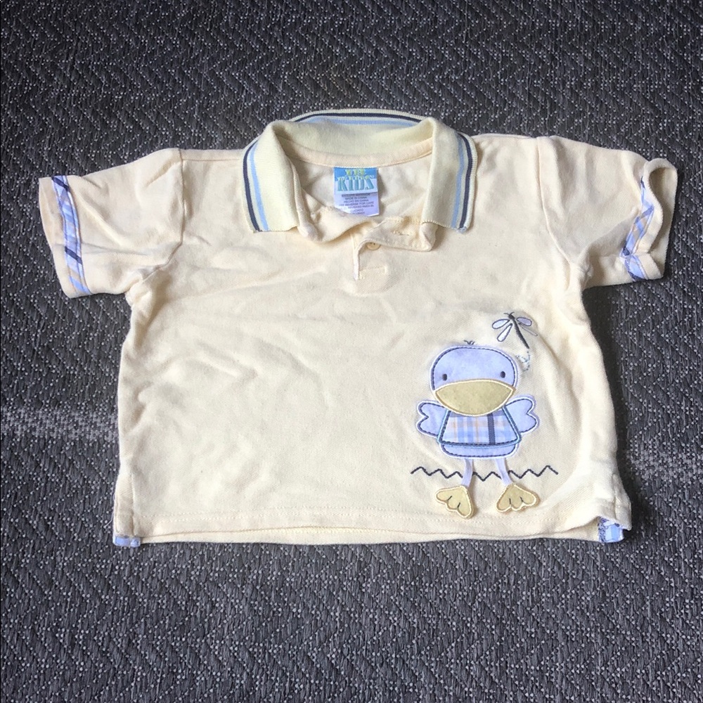 JB kids yellow Polo Top with Blue Trim and Duck Applique with moving legs